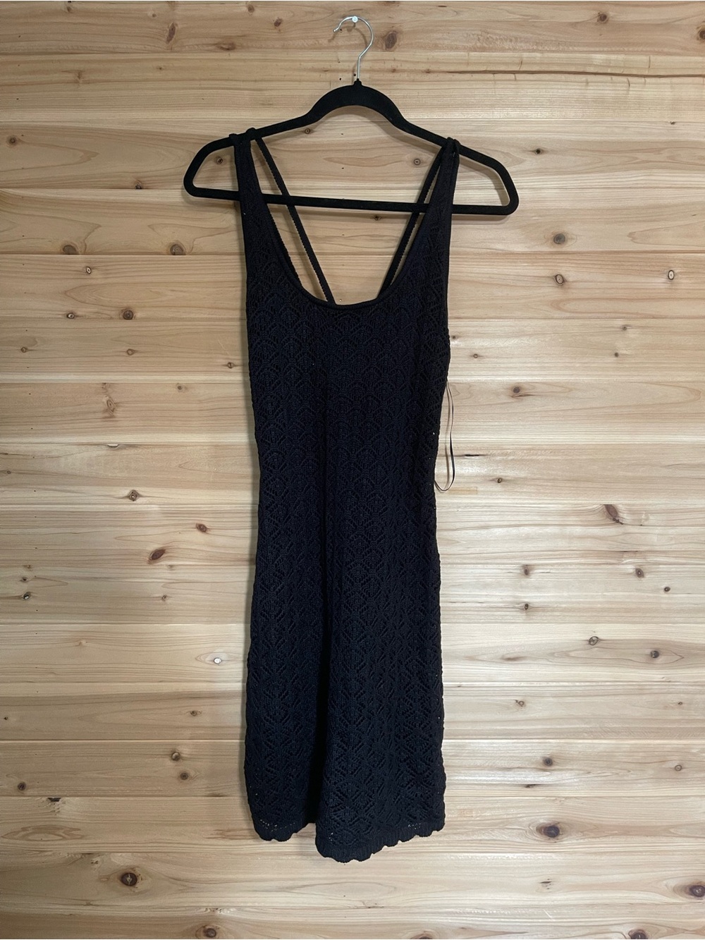 Black Crochet Midi Dress with Double Strap Detail